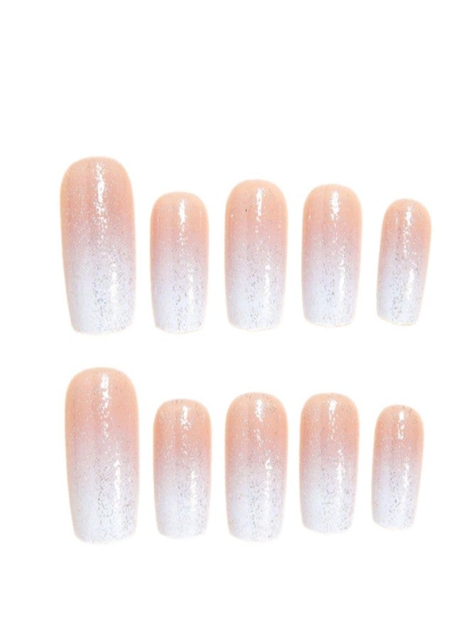 YoYoee Short Square Press on Nails - Nude False Nails Gradient Fake Nails Galaxy Full Cover Acrylic Nails Tips for Women 24Pes - Image 4